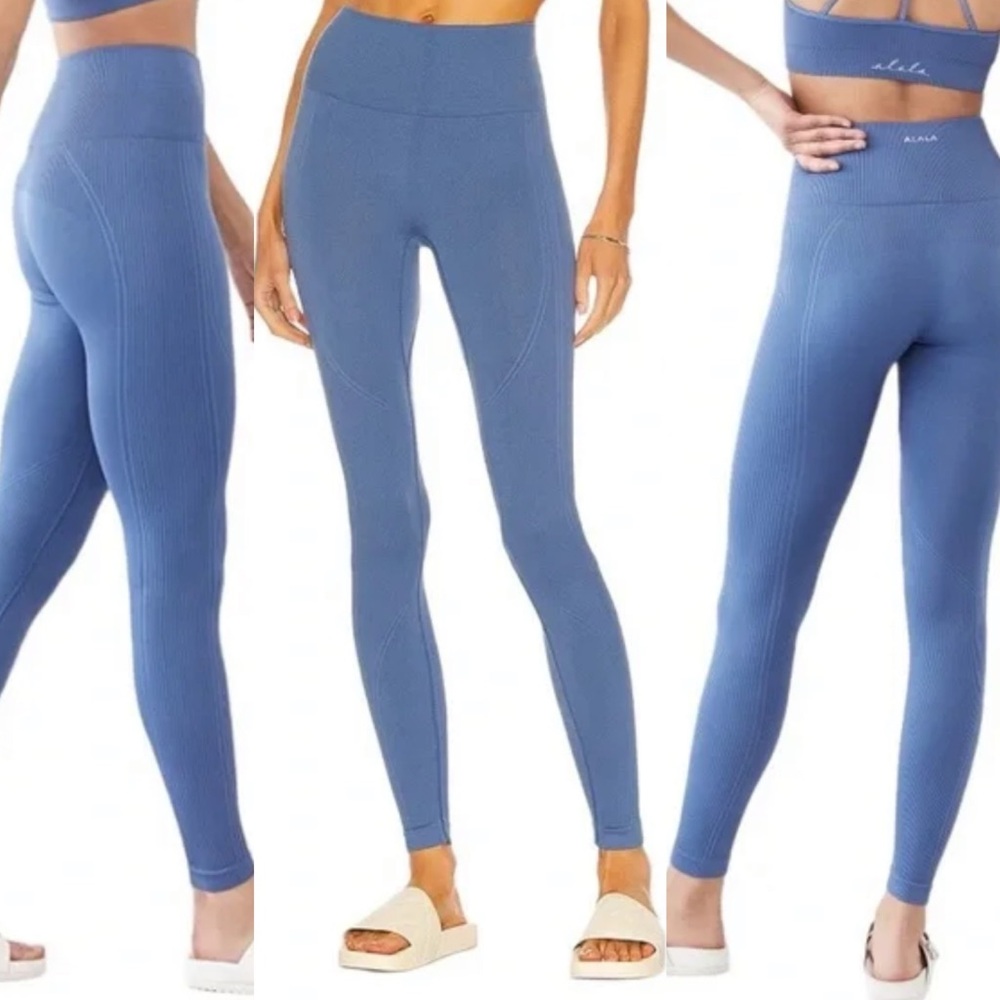 Alala Blue Ribbed Seamless Tight Leggings Blue Womens Size Small Revolve Pants